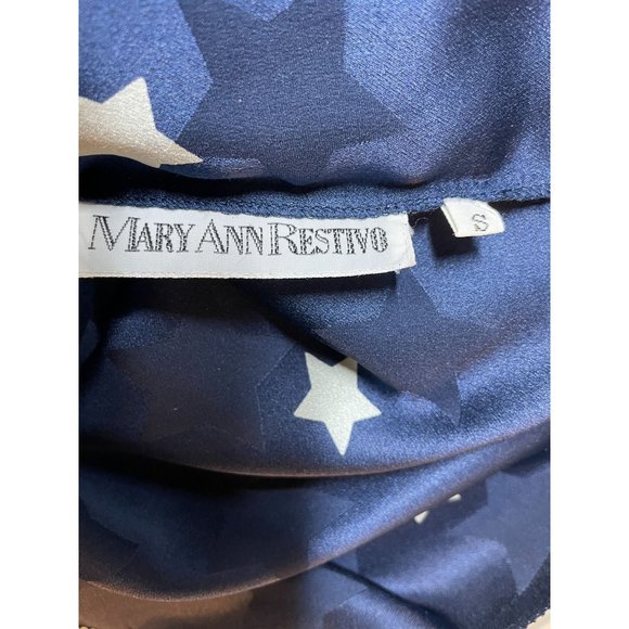 Vintage Silk Mary Ann Restivo Star Blue 80s Top S - Picture 6 of 8